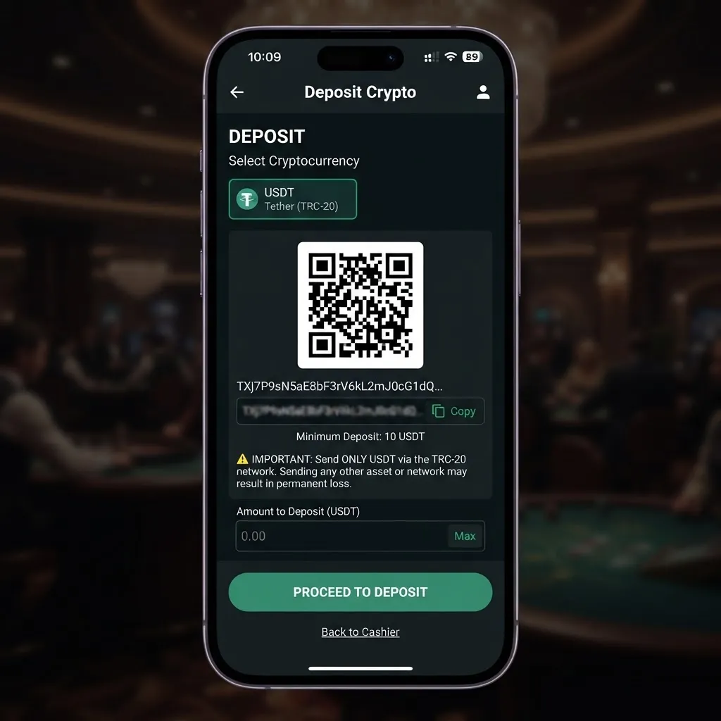 Kasse eines international lizenzierten Casinos mit Krypto-Zahloption, ohne PayPal-Option