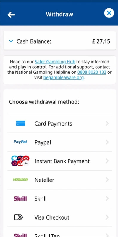 Casino withdrawal methods list